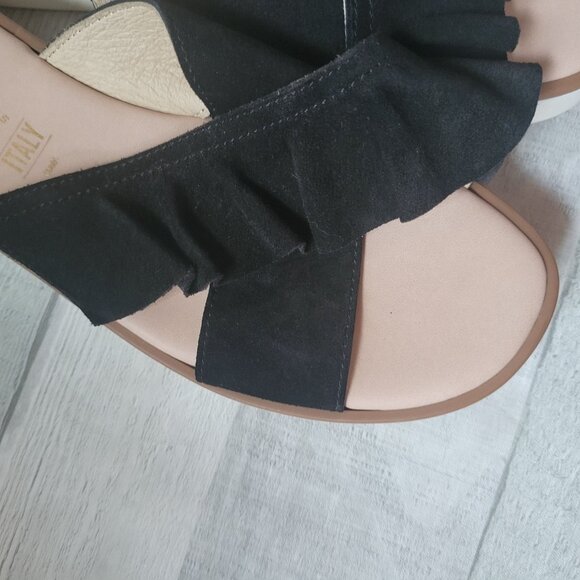 Seychelles Womens Black Ruffled Leather Slide Sandals Made In Italy Size 7.5 - Picture 3 of 7